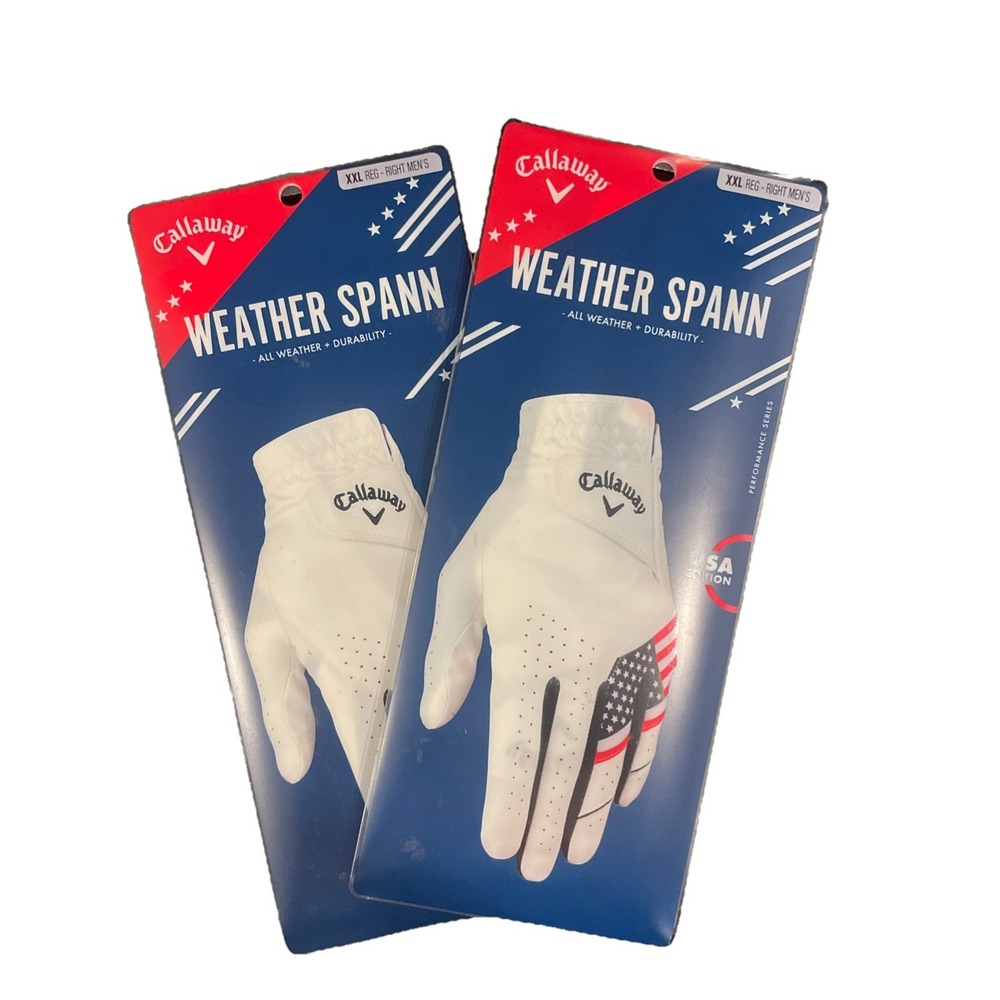 (2) Callaway Golf Men's Weather Spann Premium Synthetic Golf Glove XXL RIGHT USA